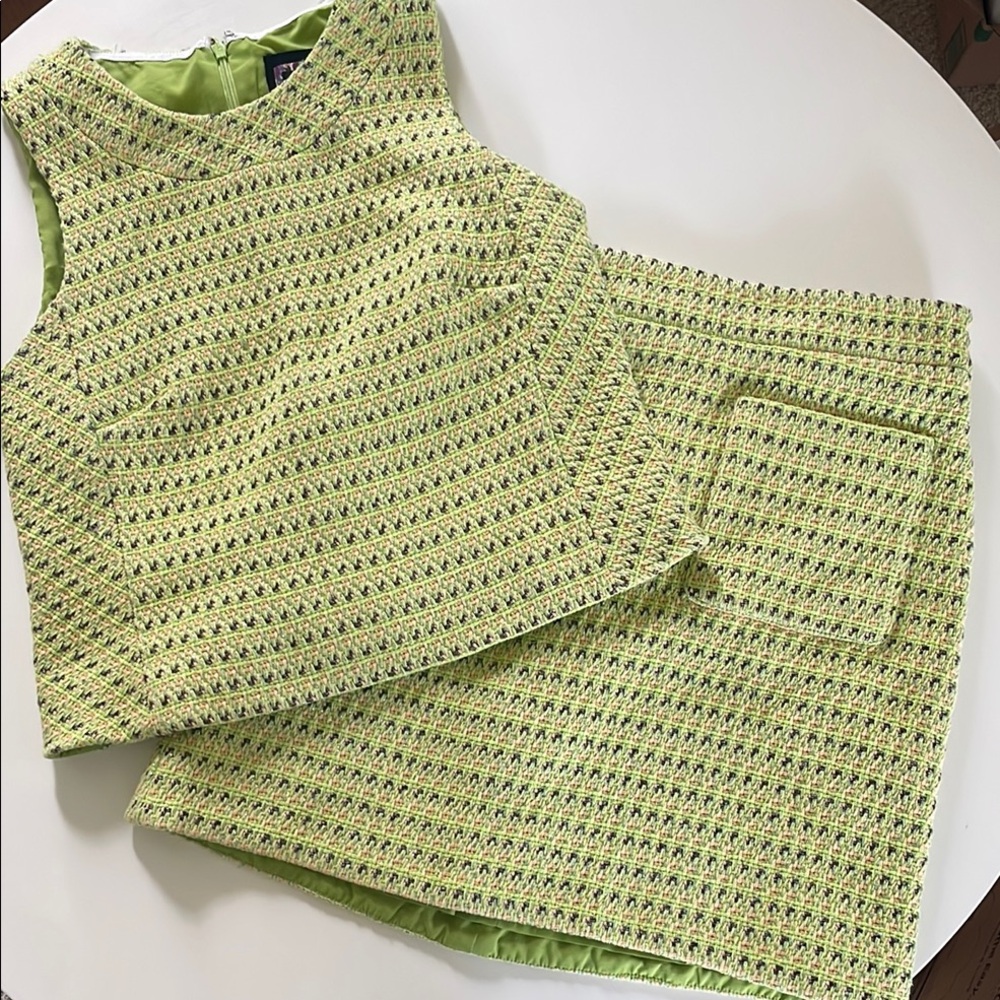 J.crew Tweed Lime Green Textured Sleeveless Top and Skirt Set